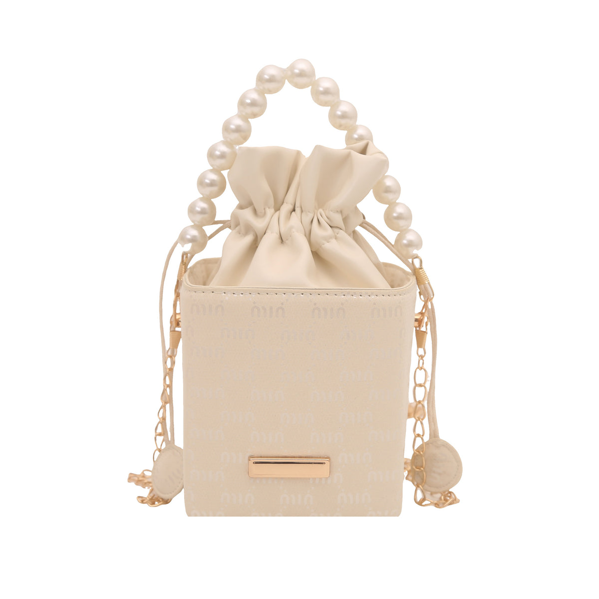 Elegante Mini-Eimer-Tasche mit Perlenhenkel Brehn