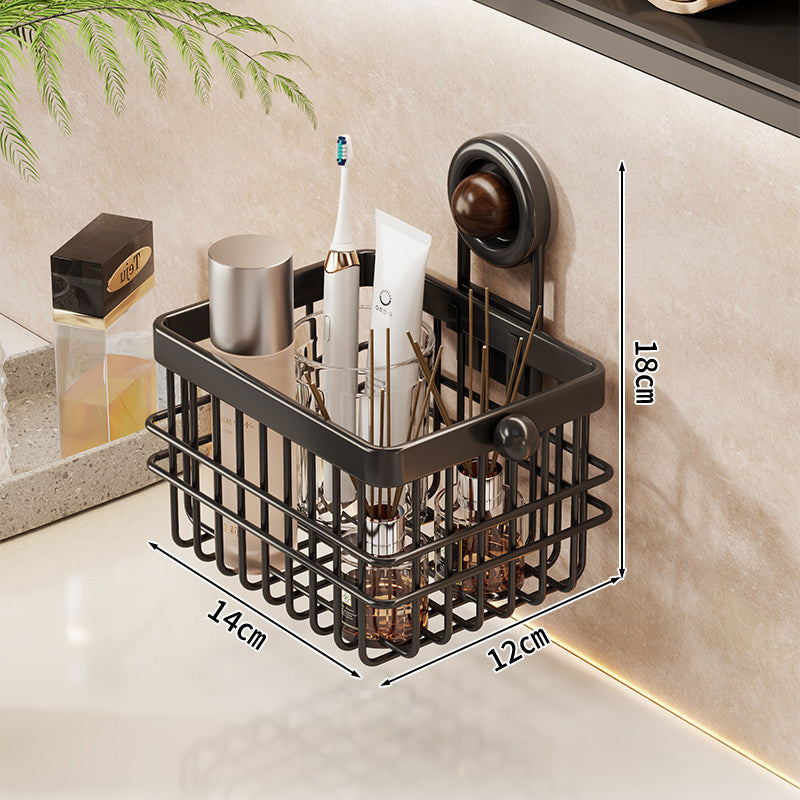 Saugnapf-montierte rechteckige Badezimmer-Waschtisch-Organizer-Basket mit Ablassgitter und abnehmbarem Becher