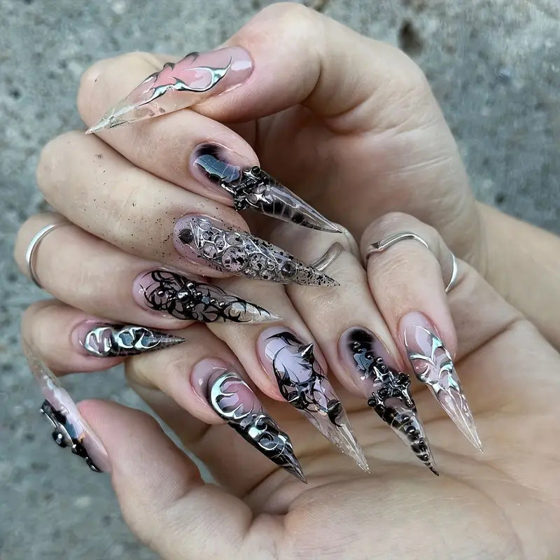 Künstlerische Gothic Stiletto Press-On Nägel Brehn