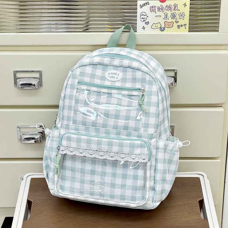 Transparente Fronttaschen Karomuster Rucksack Brehn
