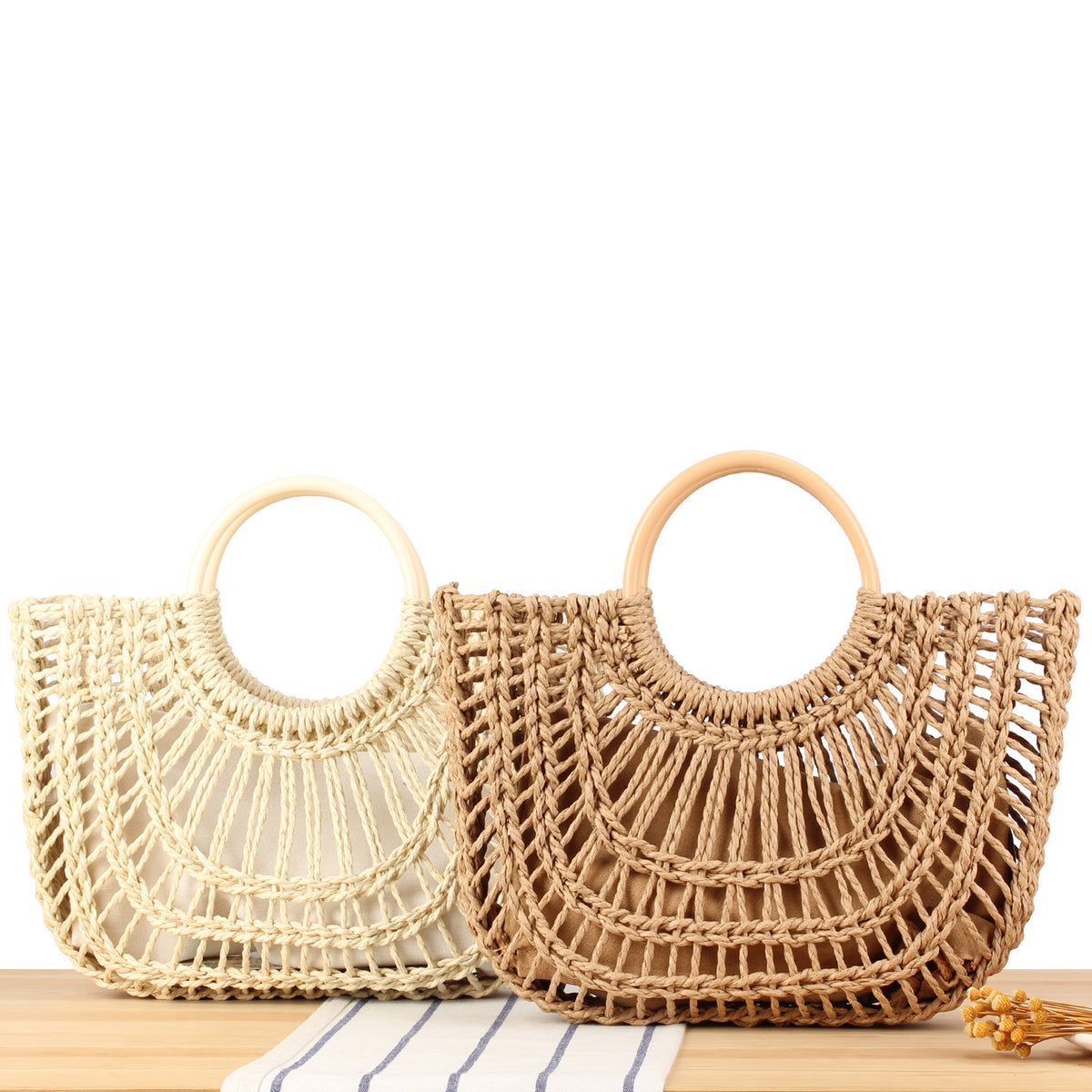 Handtasche mit Horizontalem Geflecht und Praktischem Innensäckchen Brehn