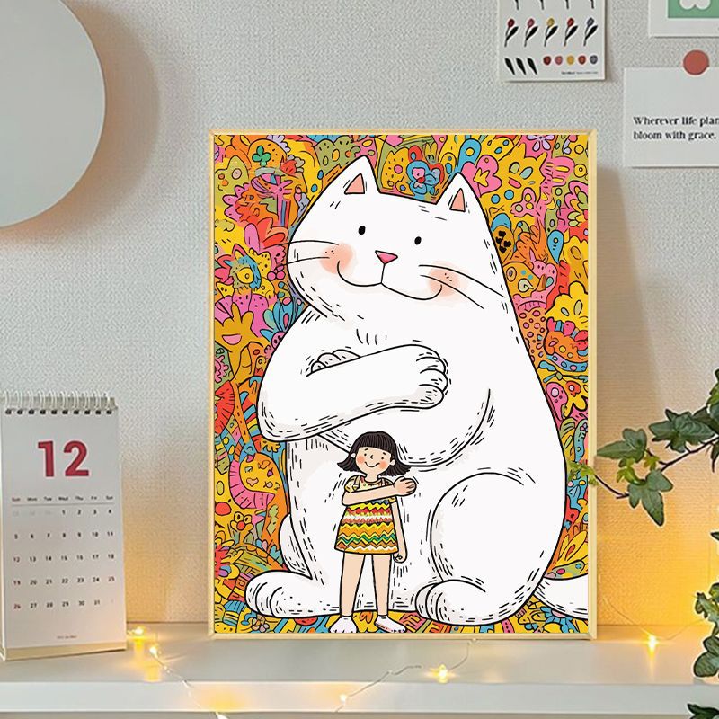 Verspielte Katzen- und Mädchenillustration Leinwandkunst Brehn