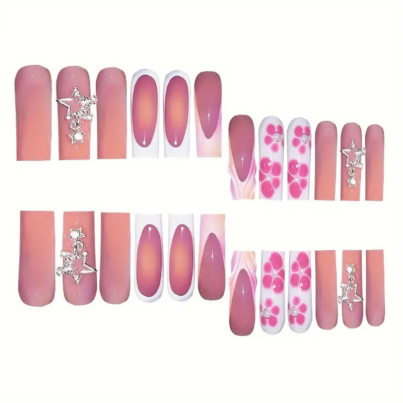 Künstlerisches 3D Floral Press-On Nagel Set Brehn