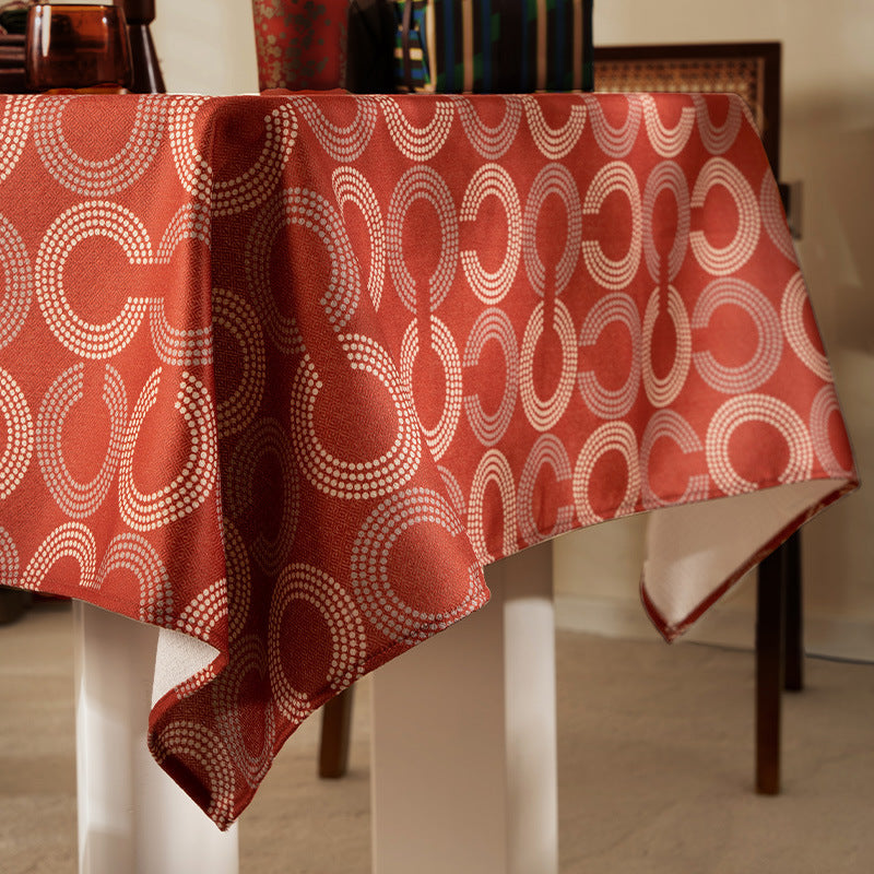 Rechteckige Tischdecke mit retro-geometrischem Kreisprint aus pflegeleichtem Baumwollmix Brehn