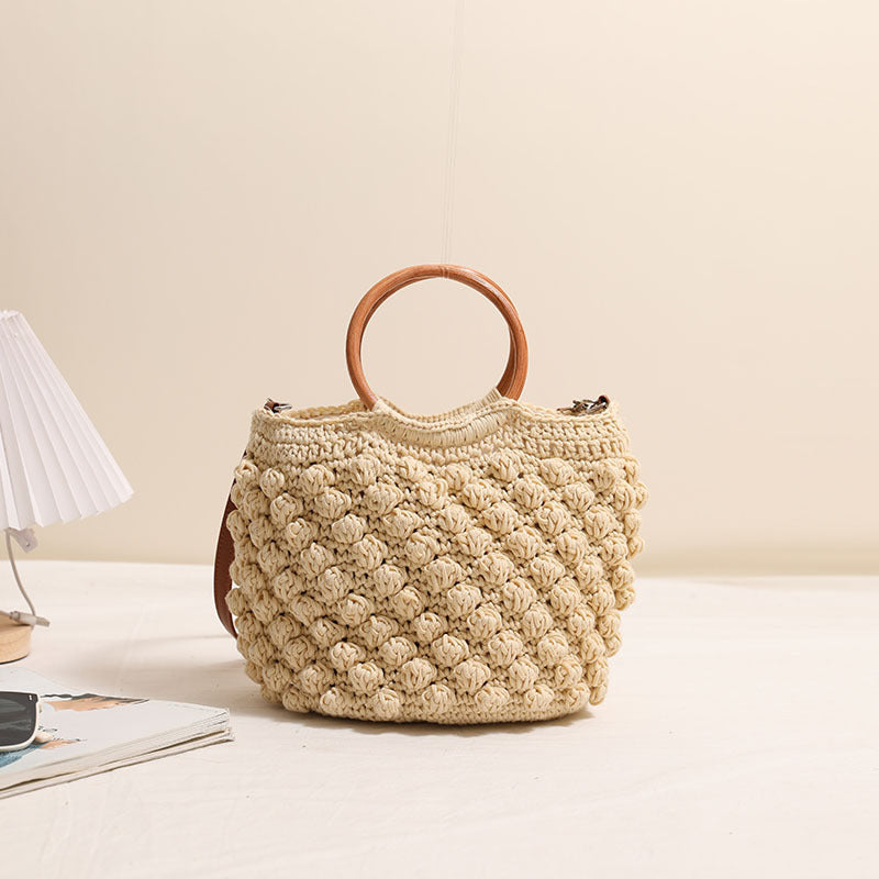 Damen Handtasche aus hochwertigem Makramee mit Holzgriff Brehn