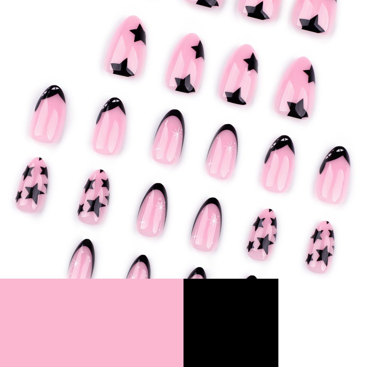 Kunstvolle Nagelkunst mit Sternen- und Schwarzspitzen Design Brehn