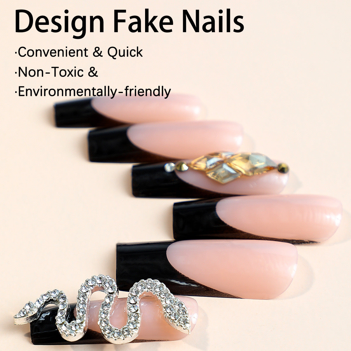 Künstliche Nagelspitzen mit glamourösem Schlangendesign Brehn