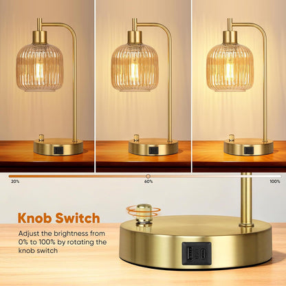 Moderne Glas Tischlampe mit USB-Ladung