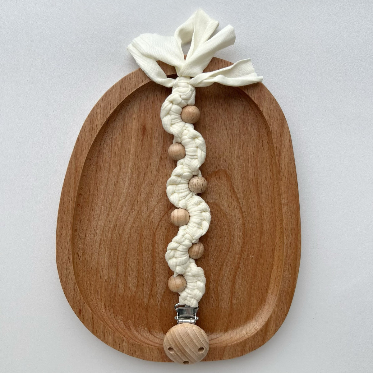 Makramee Boho Holzperlen Schnullerhalter Clip mit Metal Sicherheitsklemme