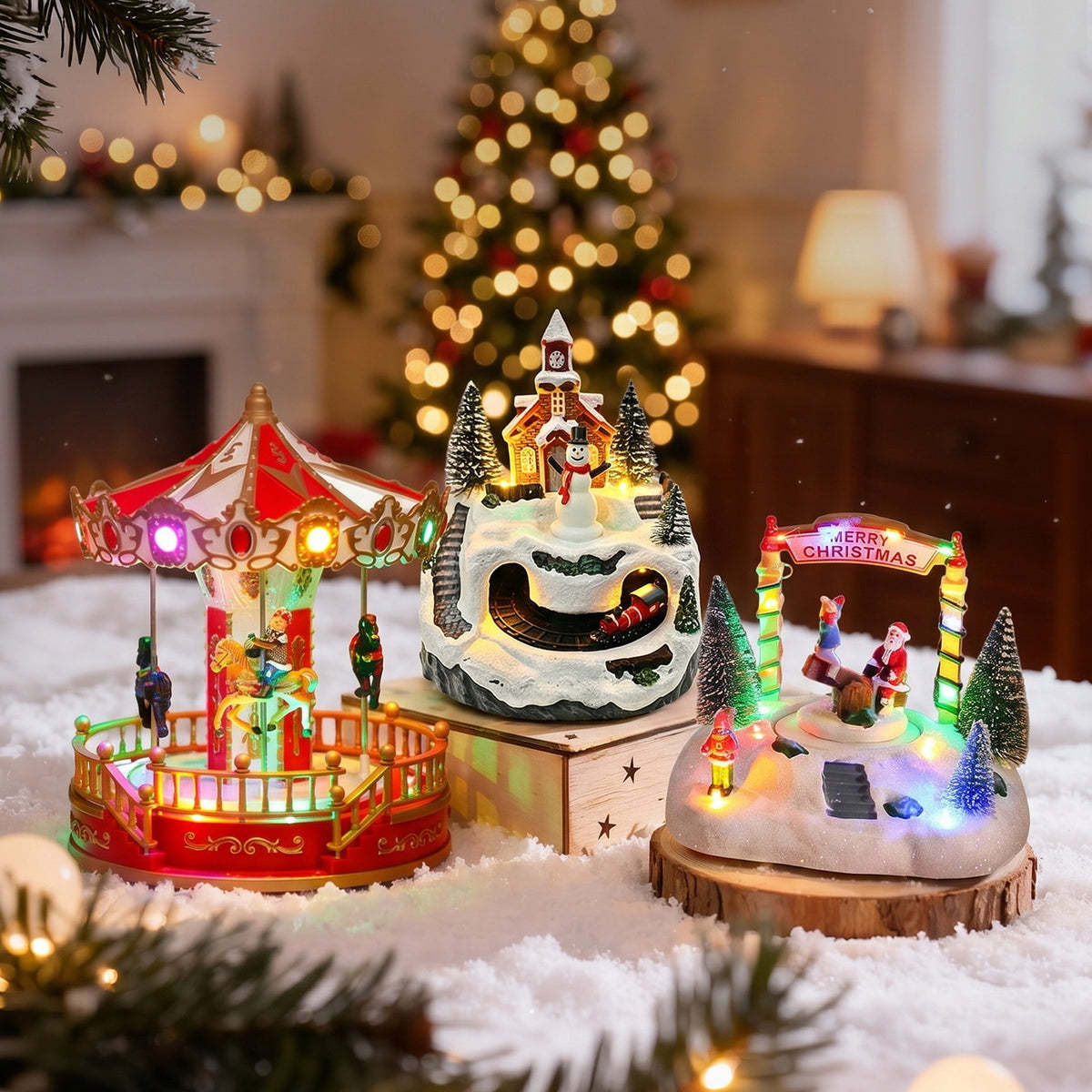 Beleuchtete Weihnachtsdorf-Dekoration mit beweglichen Figuren Brehn