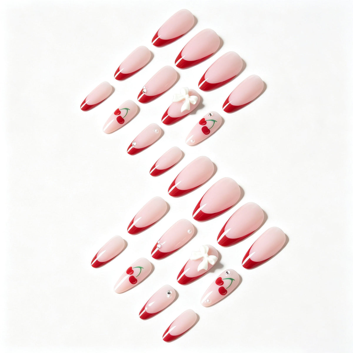 Künstlerisches Kirsch- und Schleifen-Nageldesign