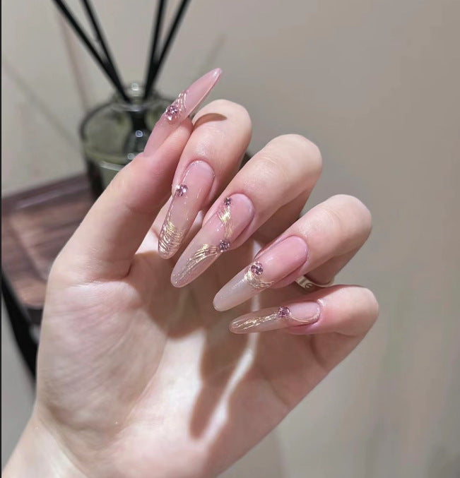 Elegante Lange Press-On Nägel Set mit Künstlerischen Spitzen Brehn