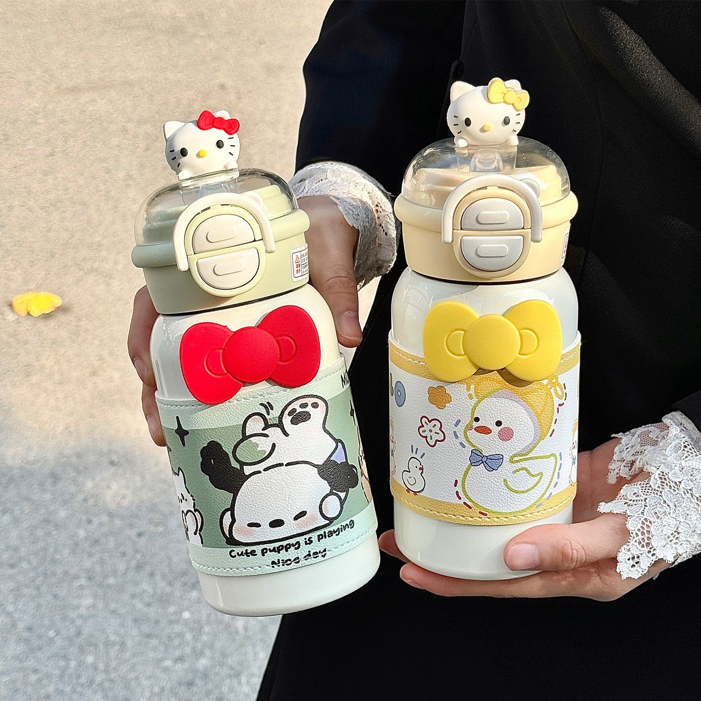 Damen kreative Trinkflasche mit interaktivem Deckel und süßem Motiv Brehn
