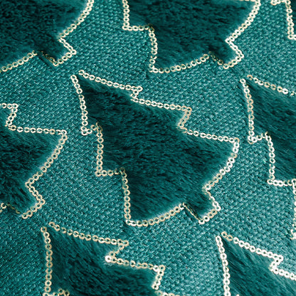 Rechteckiger dekorativer Kissenbezug mit tufted Tannenbaum‑Applikation, Kunstfell‑Haptik und Paillettenbesatz Brehn