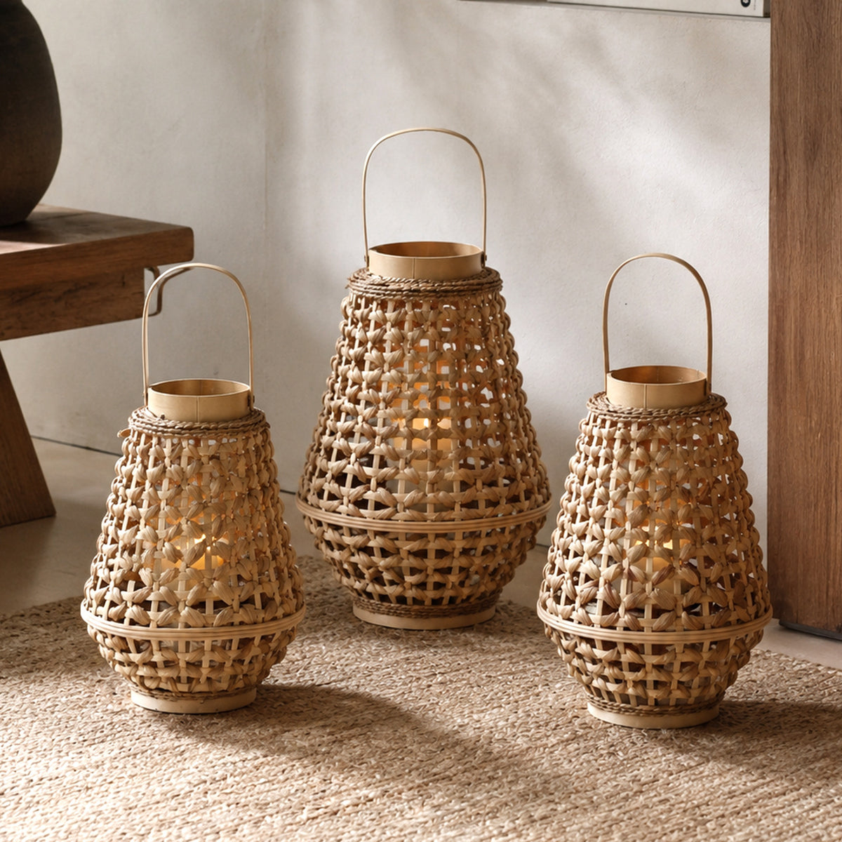 Elegante Laterne aus geflochtenem Rattan Brehn