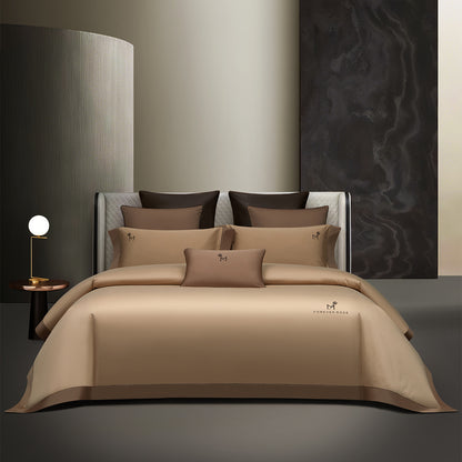 Luxuriöses Satin-Feel Wendebettwäsche-Set mit bestickten Monogramm-Kissenbezügen
