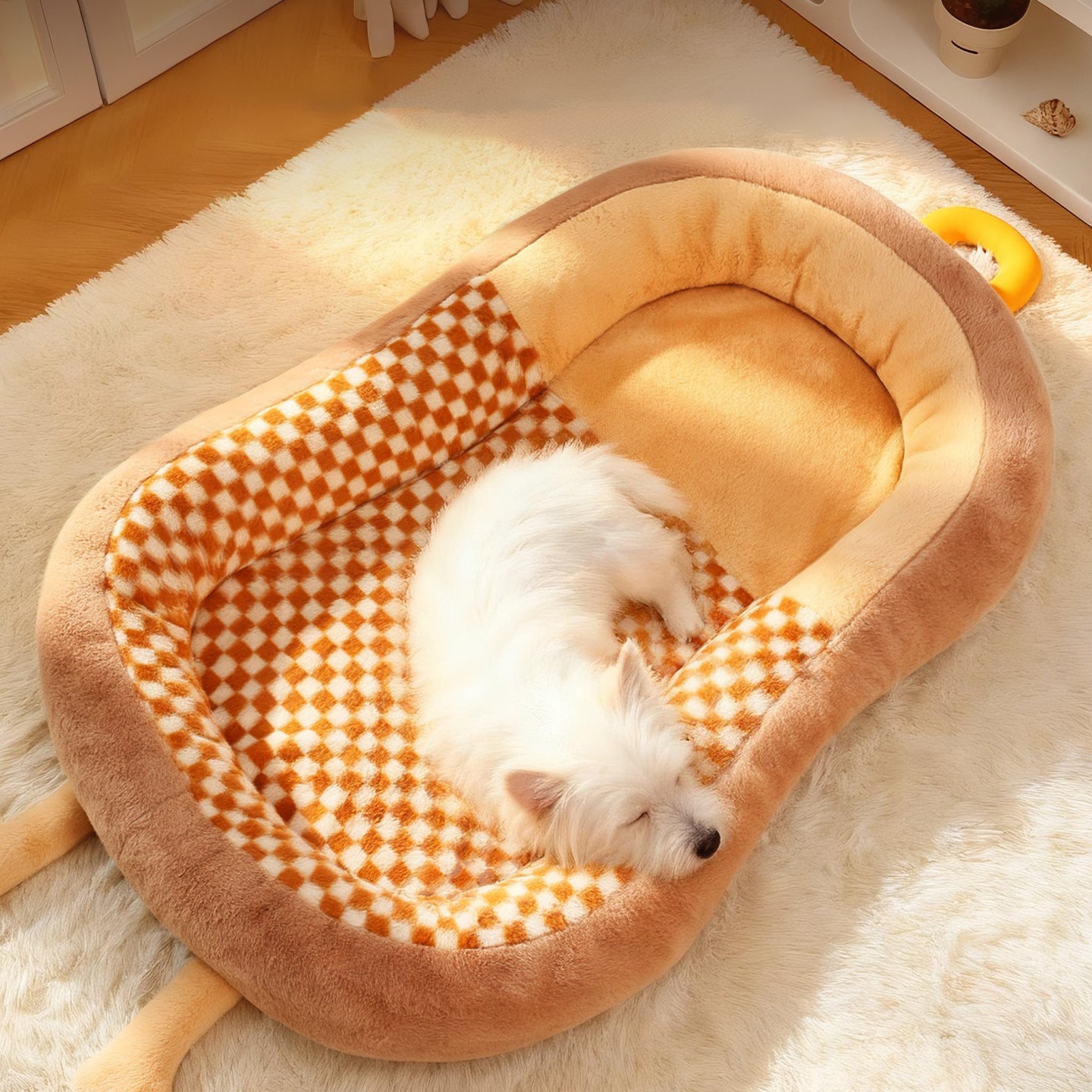 Gemütliches kariertes Hundebett