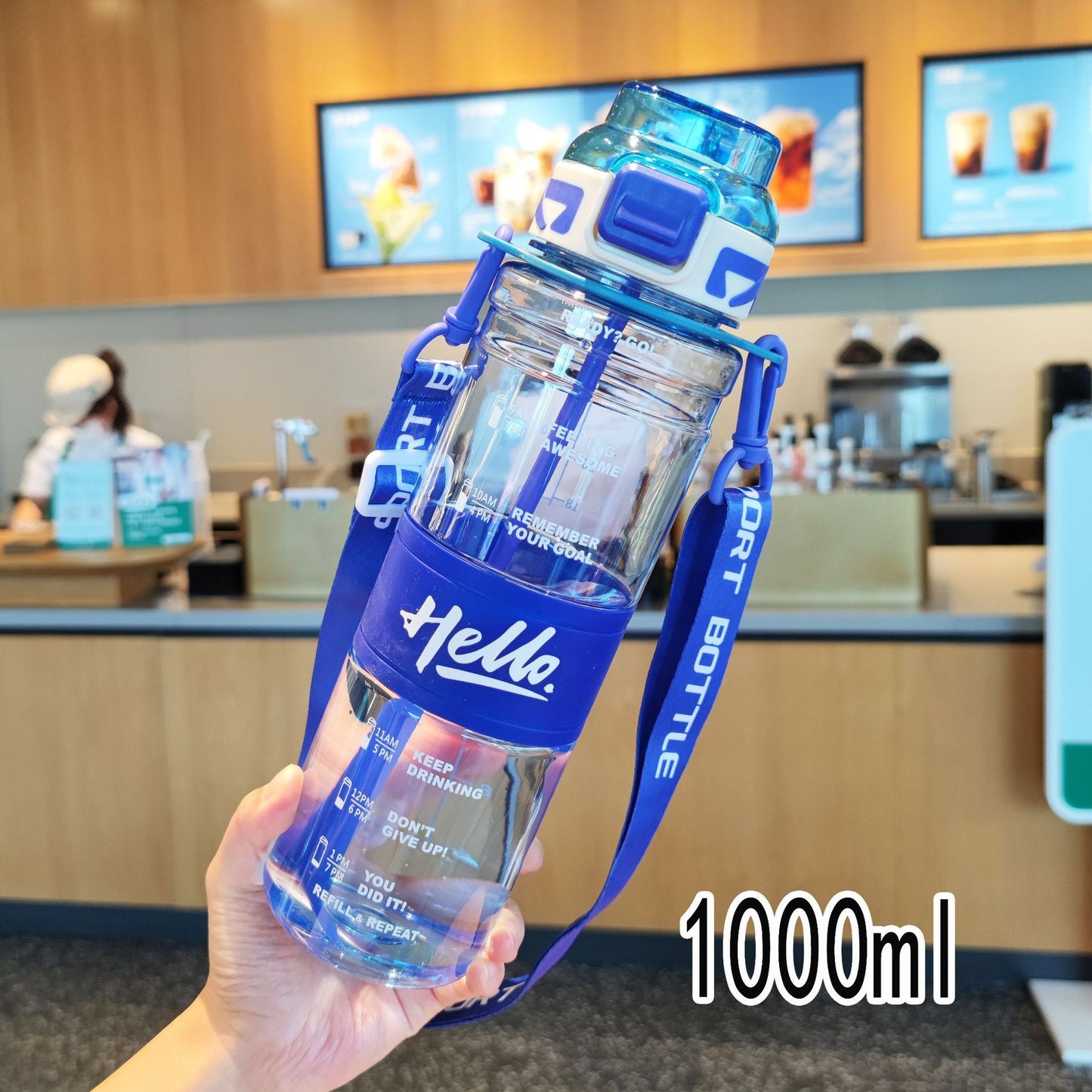 Damen große Sport-Trinkflasche mit motivierenden Zeitmarkierungen Brehn
