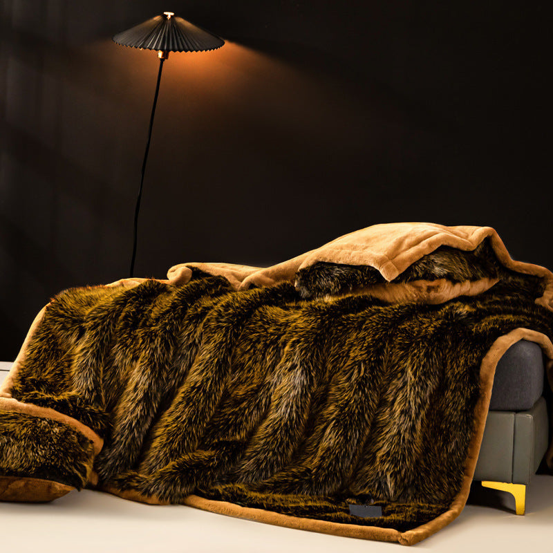 Luxuriöse umkehrbare Faux-Fur-Plüsch-Wurfdecke mit Samtrücken