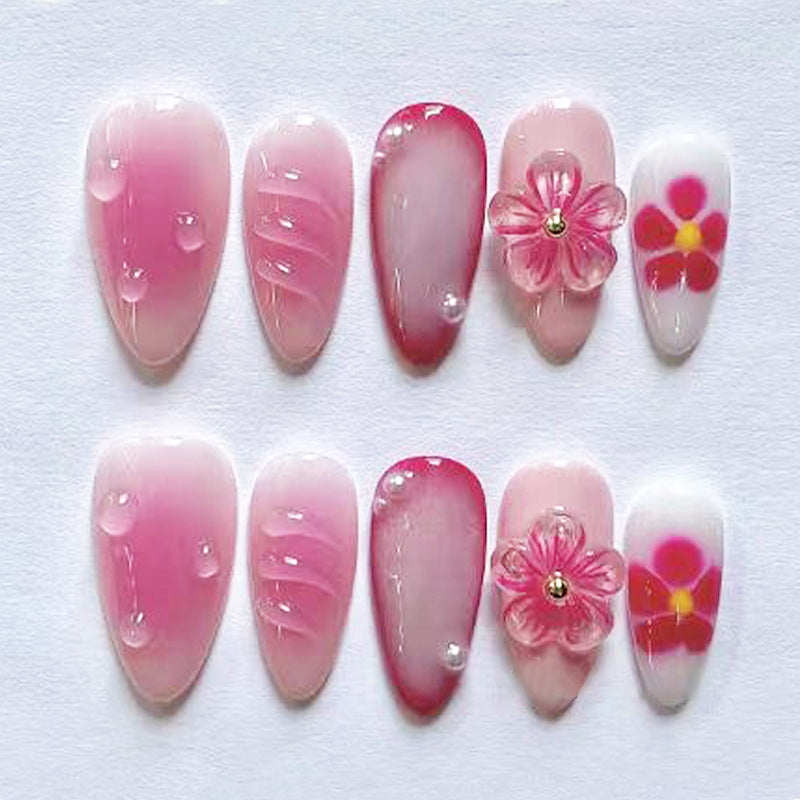 Blumenverzierte Press-On Nagelset