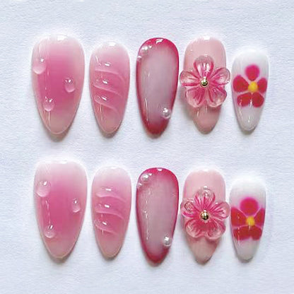 Blumenverzierte Press-On Nagelset