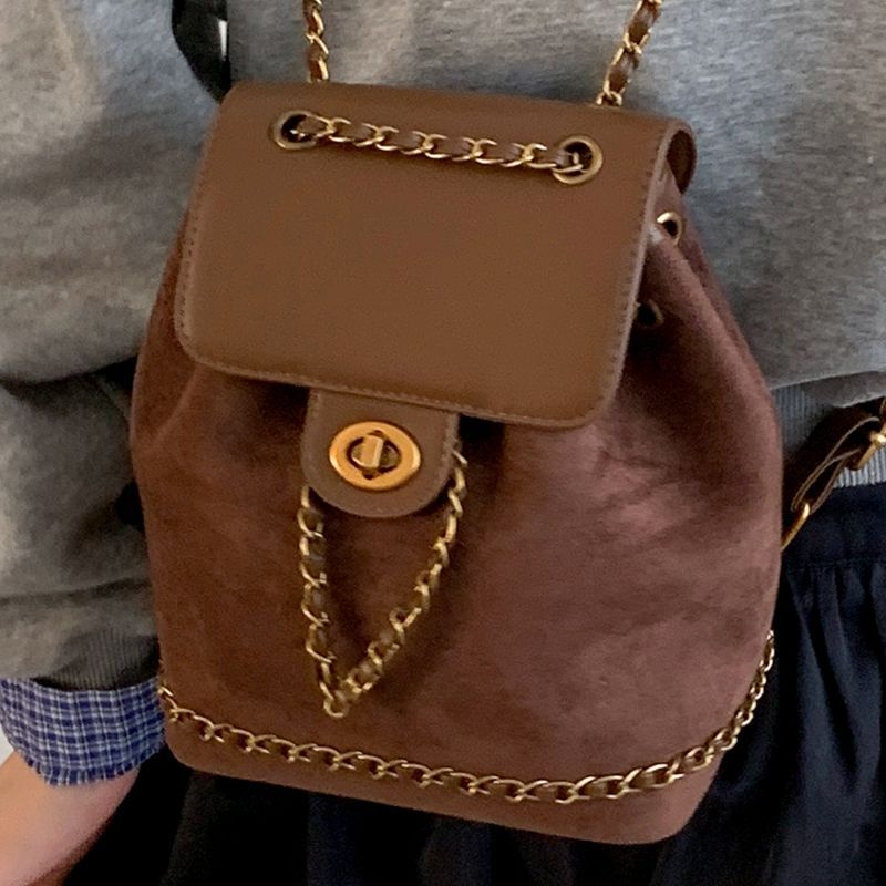 Chic Faux Suede Kordelzug Rucksack Brehn