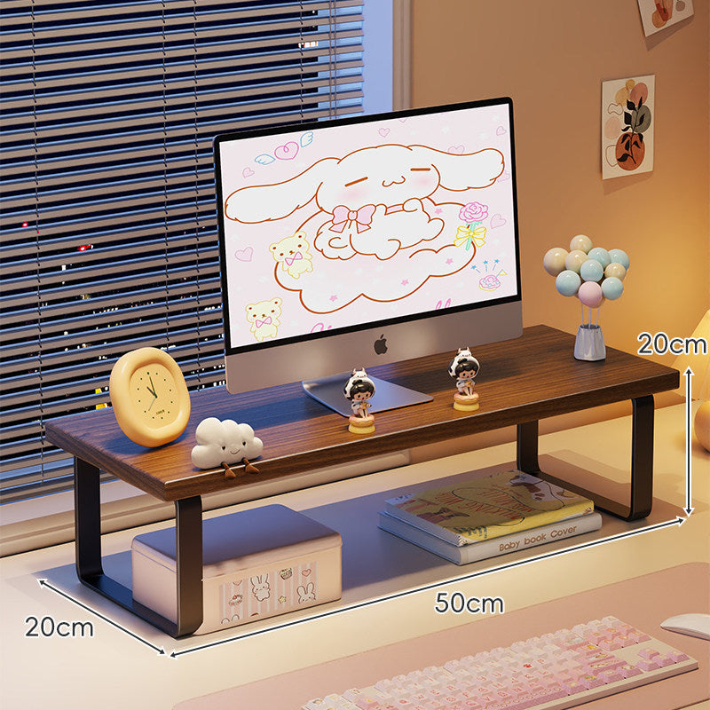Erhöhter Monitorständer mit Holz-Optik-Oberfläche, Metallrahmen und Unterregal-Stauraum
