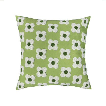 Quadratischer Zierkissenbezug mit handtuftetem Blumen‑Relief und Bouclé‑Applikationen Brehn