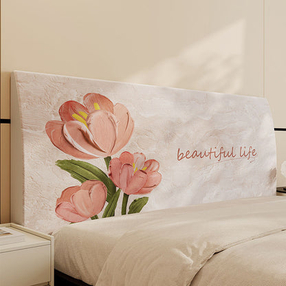 Decorative Padded Headboard Slipcover with Floral Print and Inspirational Script