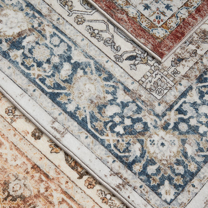 Vintage Distressed Persian-Style Machine-Woven Low-Pile Area Rug