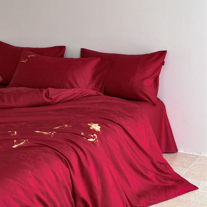 Baumwoll‑Satin Bettbezuggarnitur mit feiner Lotus‑Stickerei und seidig‑weichem Griff Brehn
