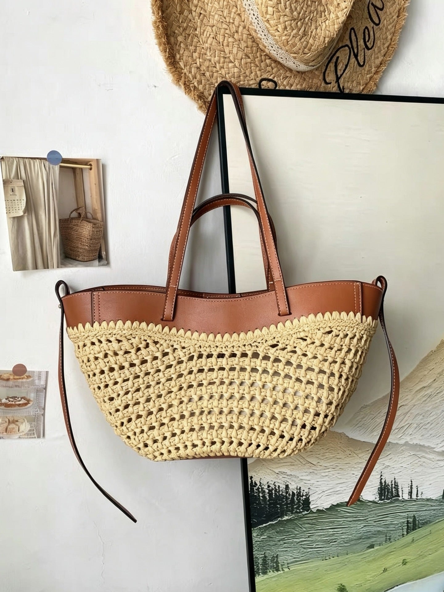Flecht-Handtasche mit Elegantem Lederbesatz Brehn
