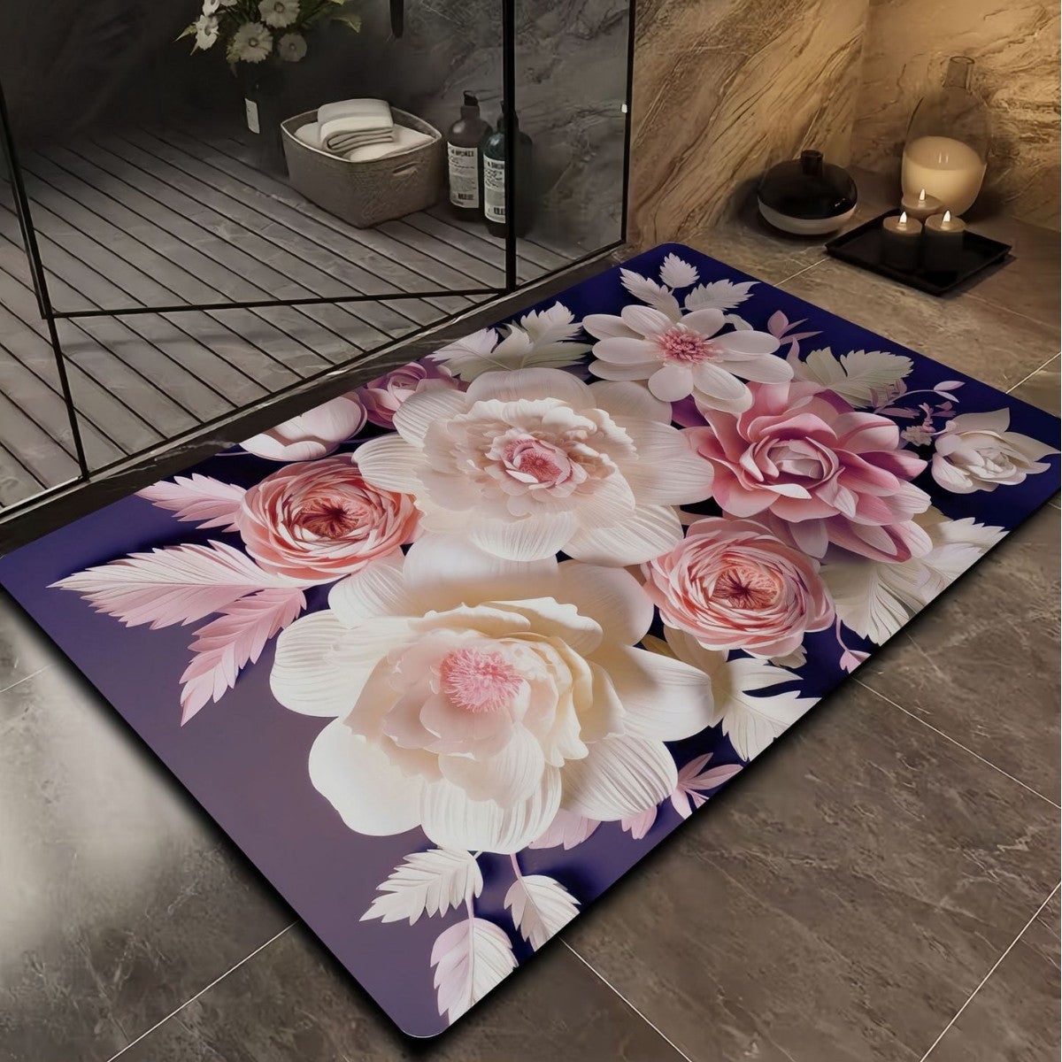 Florales Design Badezimmermatte Brehn