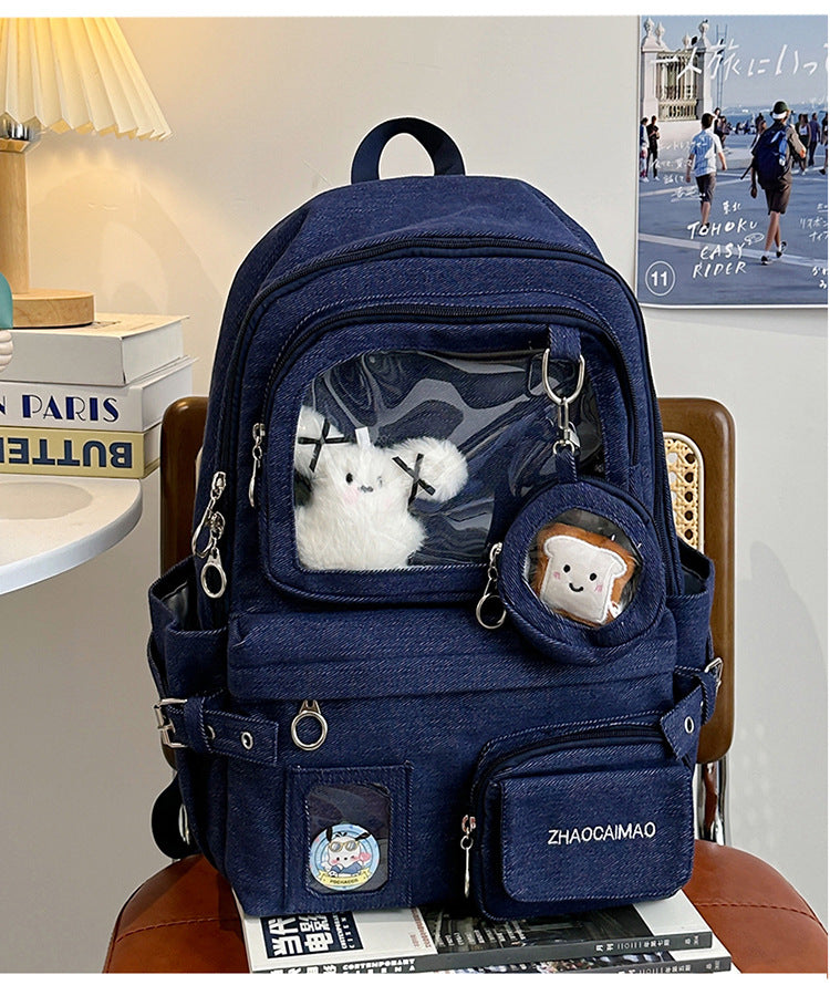 Lässiger Schulrucksack mit transparentem Panel