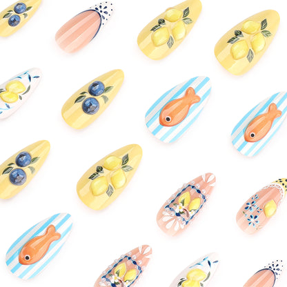 Kunstvolle Nagelverlängerungen mit fruchtigen Designs Brehn