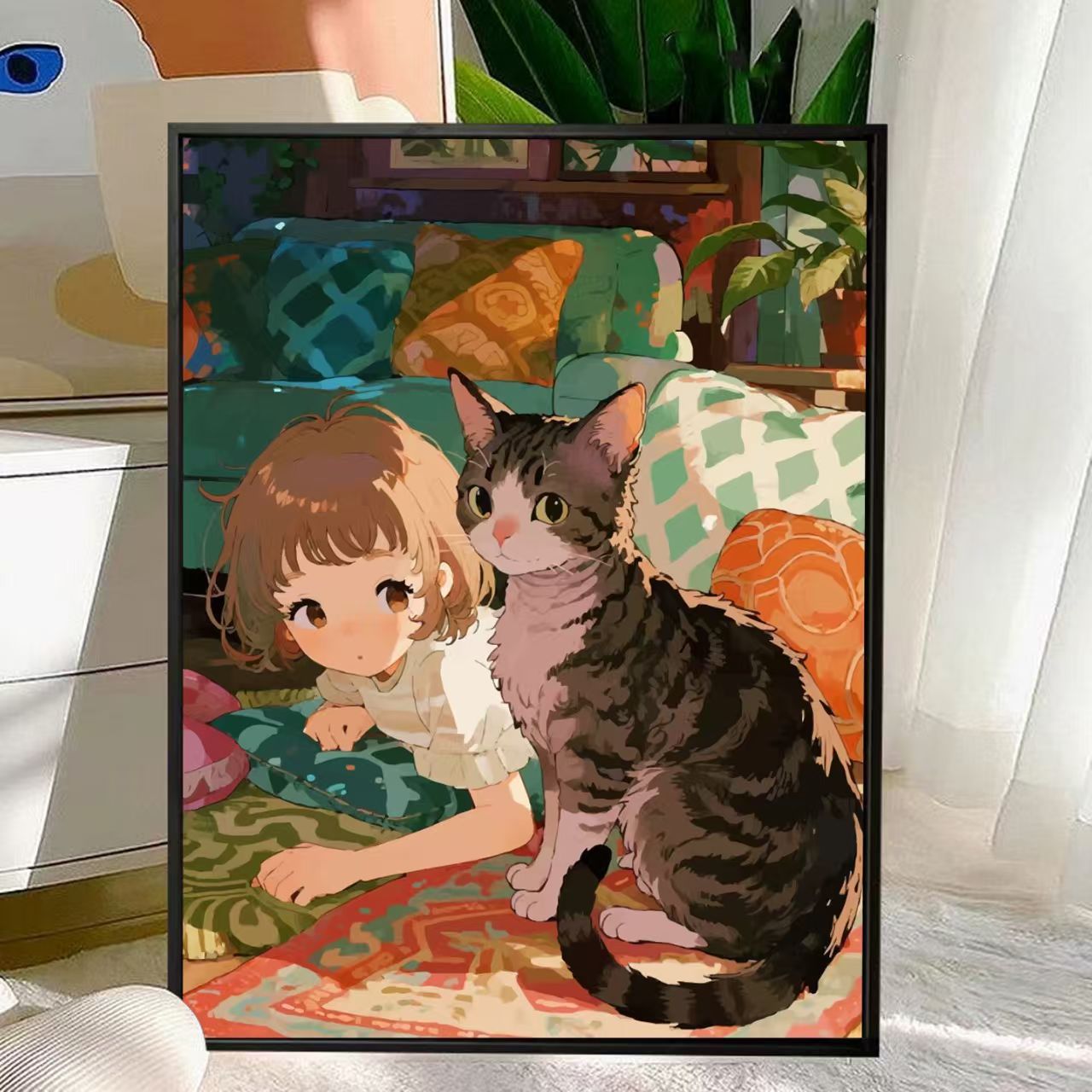 Niedliche Katzen- und Kind-Illustration Wandkunst Brehn