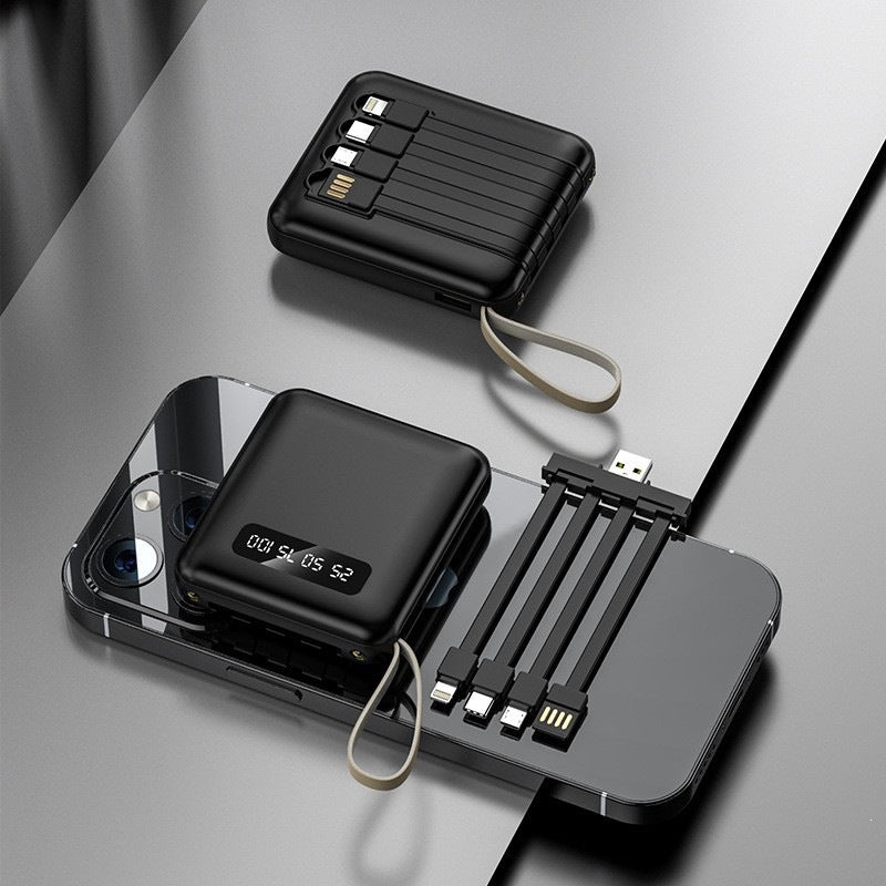 Kompakte Powerbank mit integriertem Ladekabelsystem und digitaler Anzeige Brehn