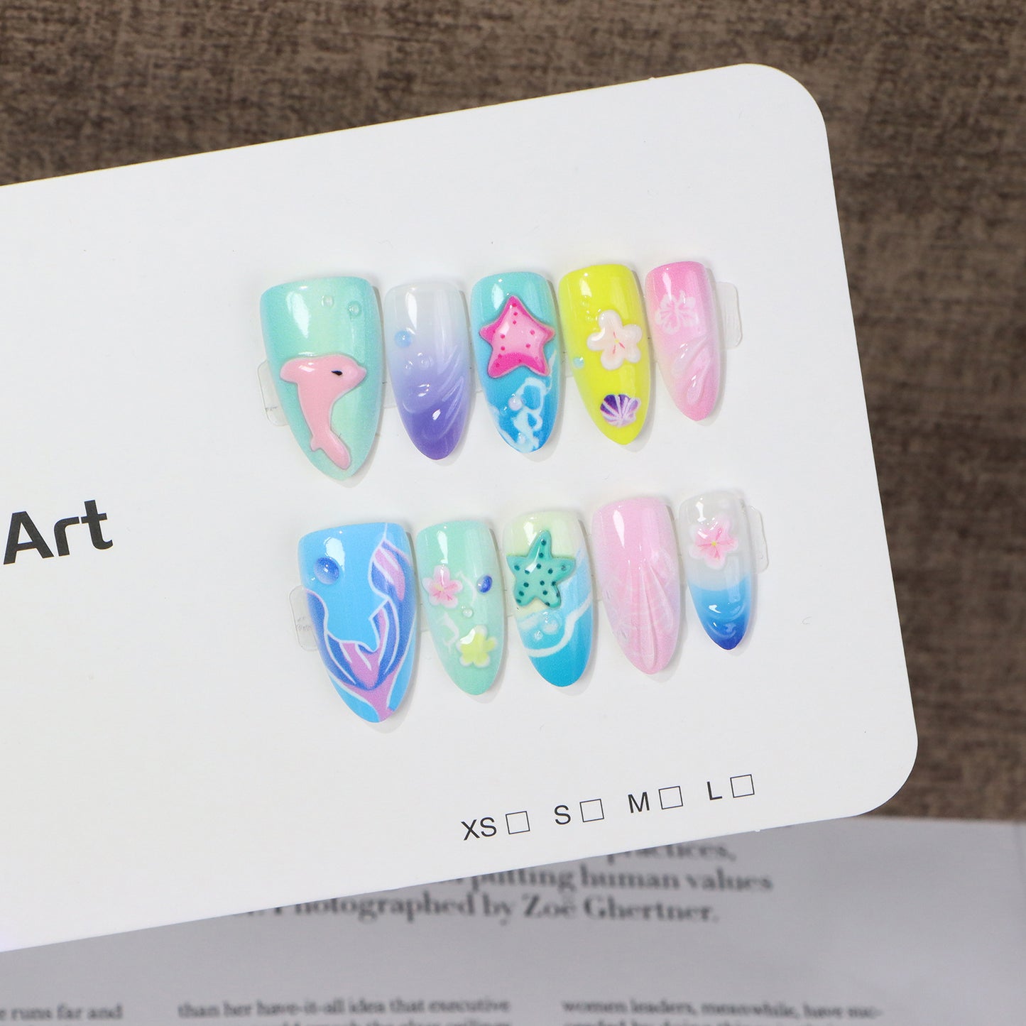 Ozean-inspiriertes thematisches Press-On Nagelkunstset Brehn