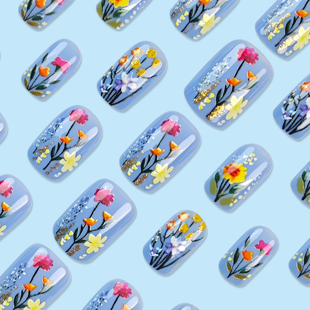 Floral-verzierte Press-On Nagelkunst Brehn