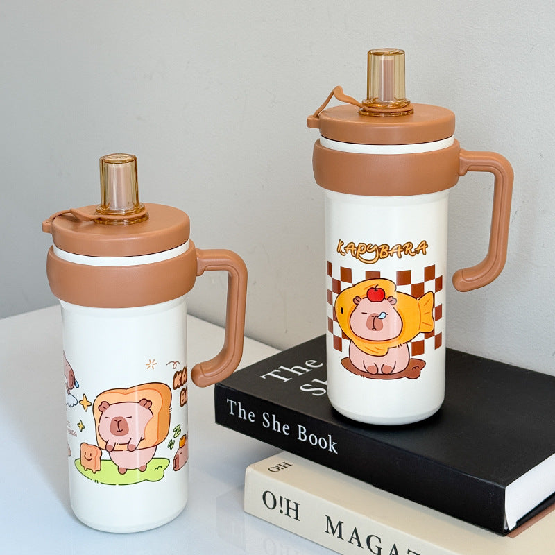 Damen Isolierte Trinkflasche mit praktischem Tragegriff und lustigem Tierdesign Brehn