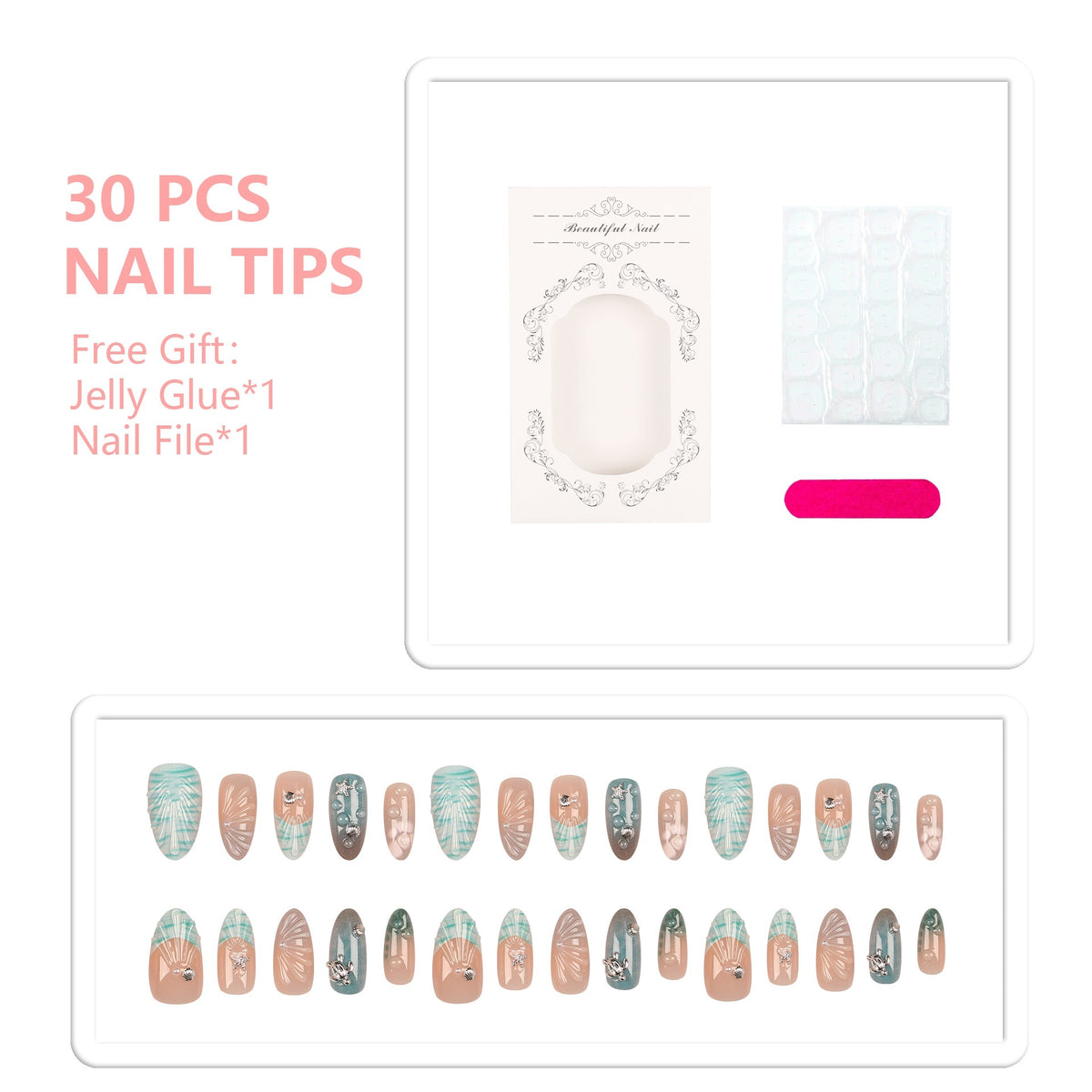 Küsten-Themen Press-On Nagelkunst Set