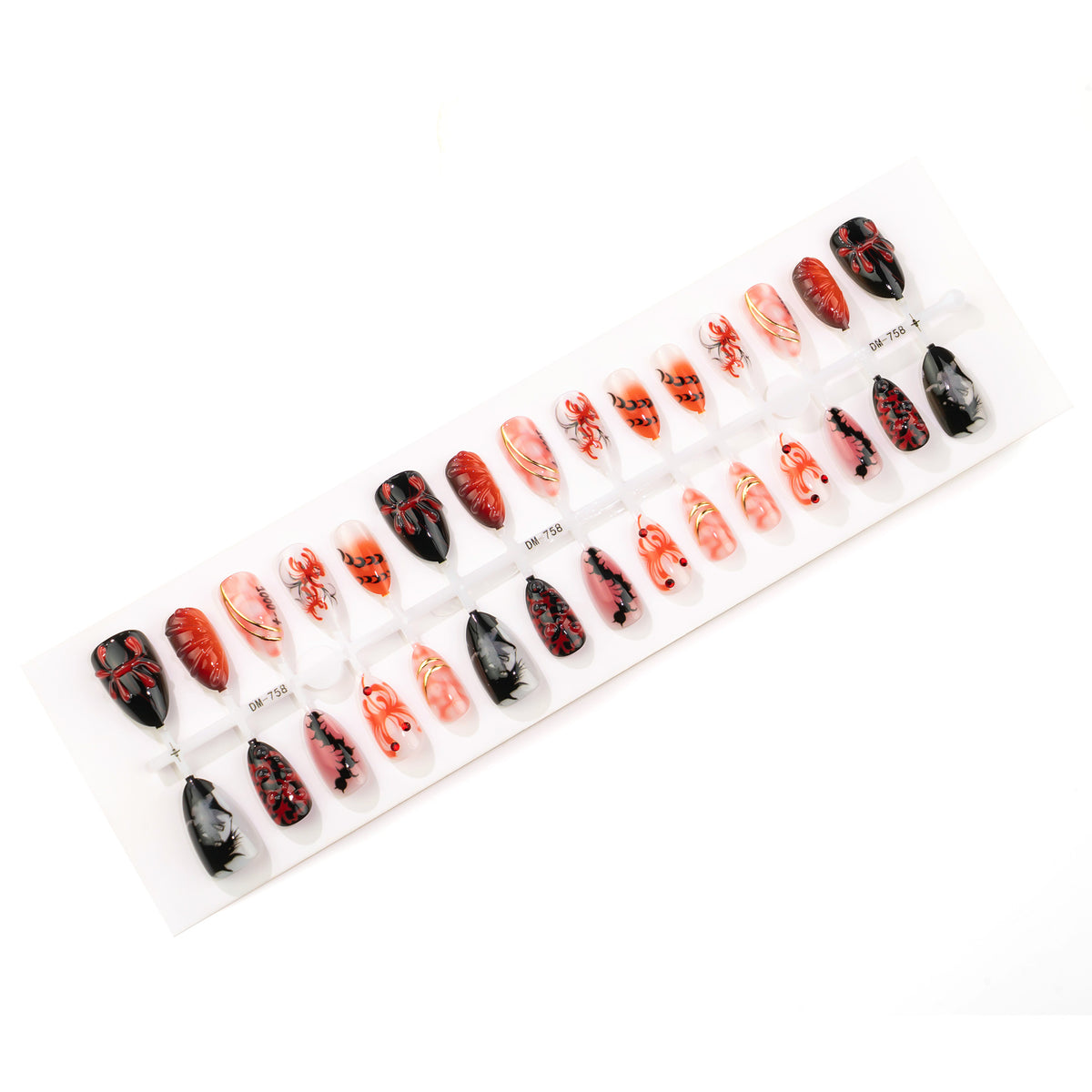 Künstlerisches Press-On-Nagelkunst-Set mit kunstvollen Spinnen- und Schädel-Designs Brehn