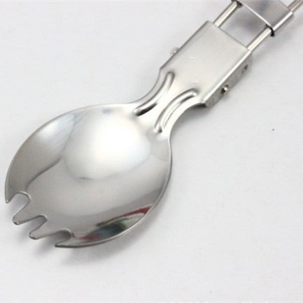 faltbarer Edelstahl Camping-Spork mit verriegelbarem Scharnier und Reisenschlaufe Brehn