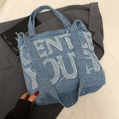 Zerrissene Denim Grafik Tragetasche
