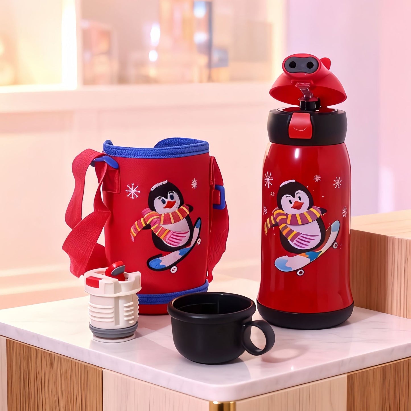 Damen Isolierte Trinkflasche mit praktischem Tragegurt und Tiermotiv Brehn