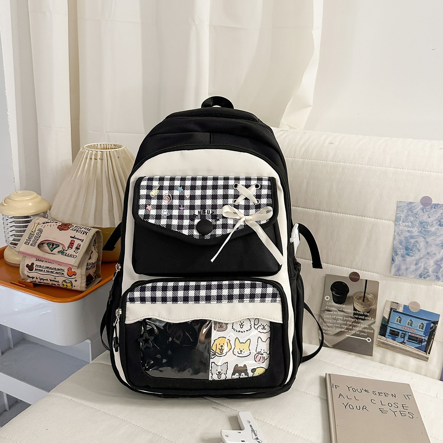 Stylischer Gingham-Muster-Schulranzen