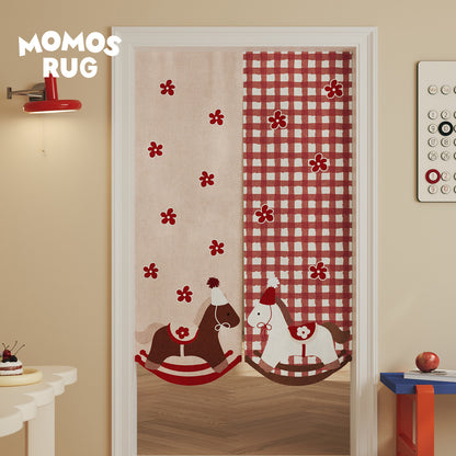 Kids' Split-Doorway Fabric Noren Curtain Panel with Playful Rocking Horse Print