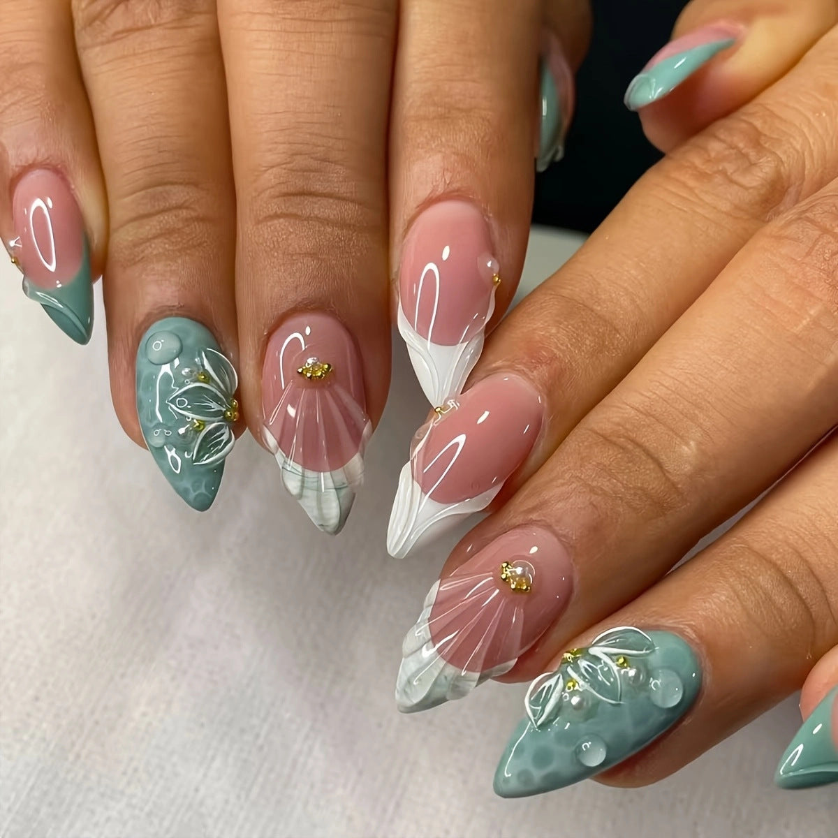 Florale-Verzierte Stiletto Press-On Nägel Brehn 1787368964