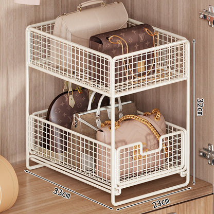 Zwei-Ebenen-Ausziehbarer Netzschrank-Schubladenorganisator für Handtaschen und Zubehör