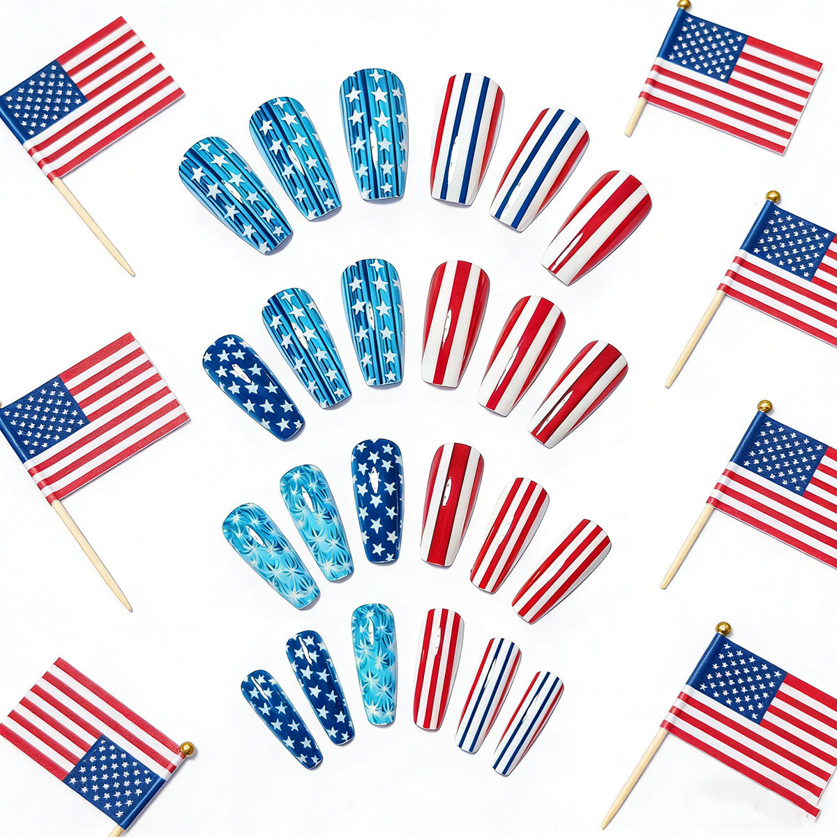 Kunstnägel mit Patriotischem Sternen- und Streifen-Design Brehn